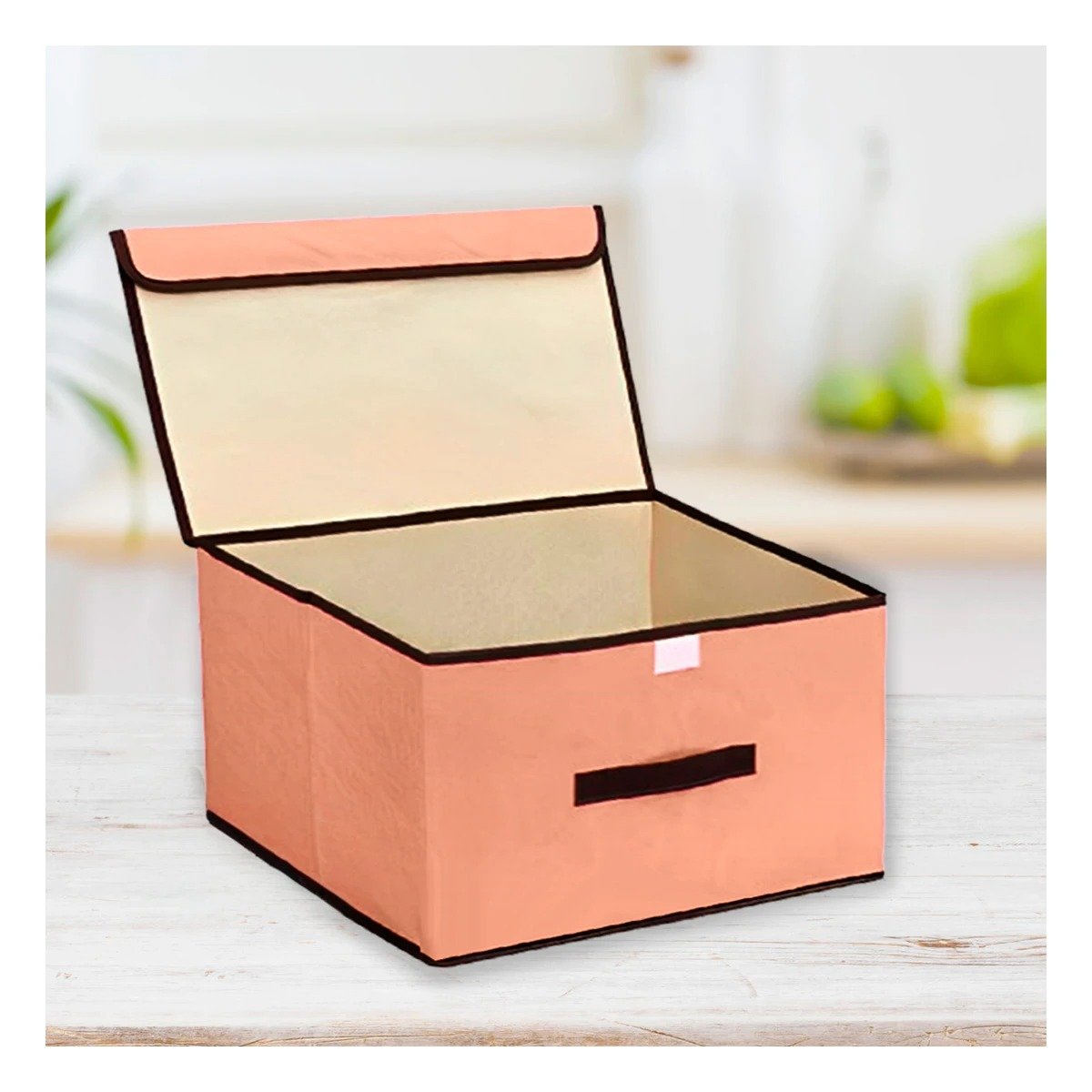PACK6 ALMACENAMIENTO COMPACTO DE TELA 36X24X23CM MOSTAZA CON BORDE MARRON FACIL DE MOVER - 3