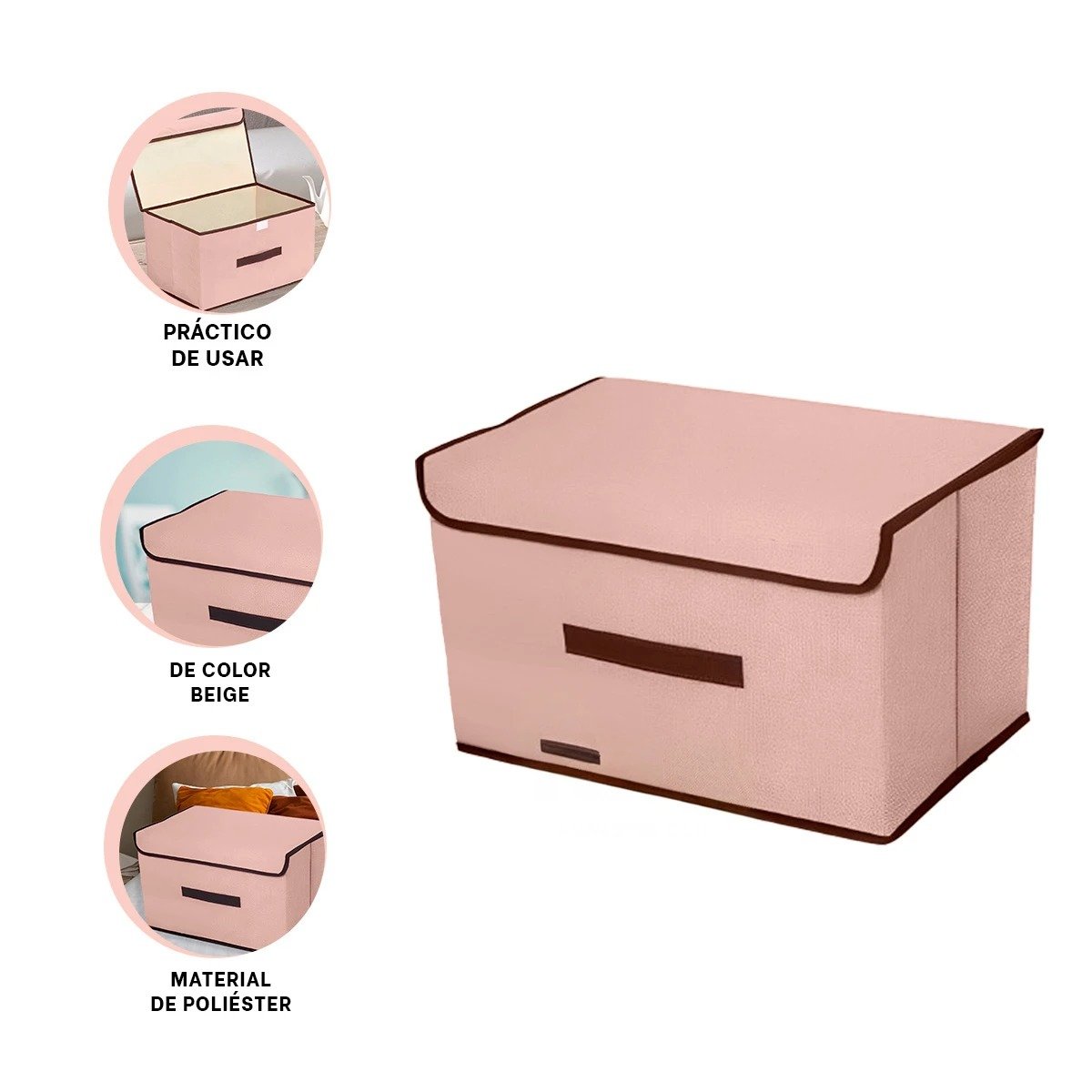 CAJA PARA GUARDAR ROPA DE TELA 36X24X23CM BEIGE CON BORDE MARRON Y+PAPEL REGALO - 5