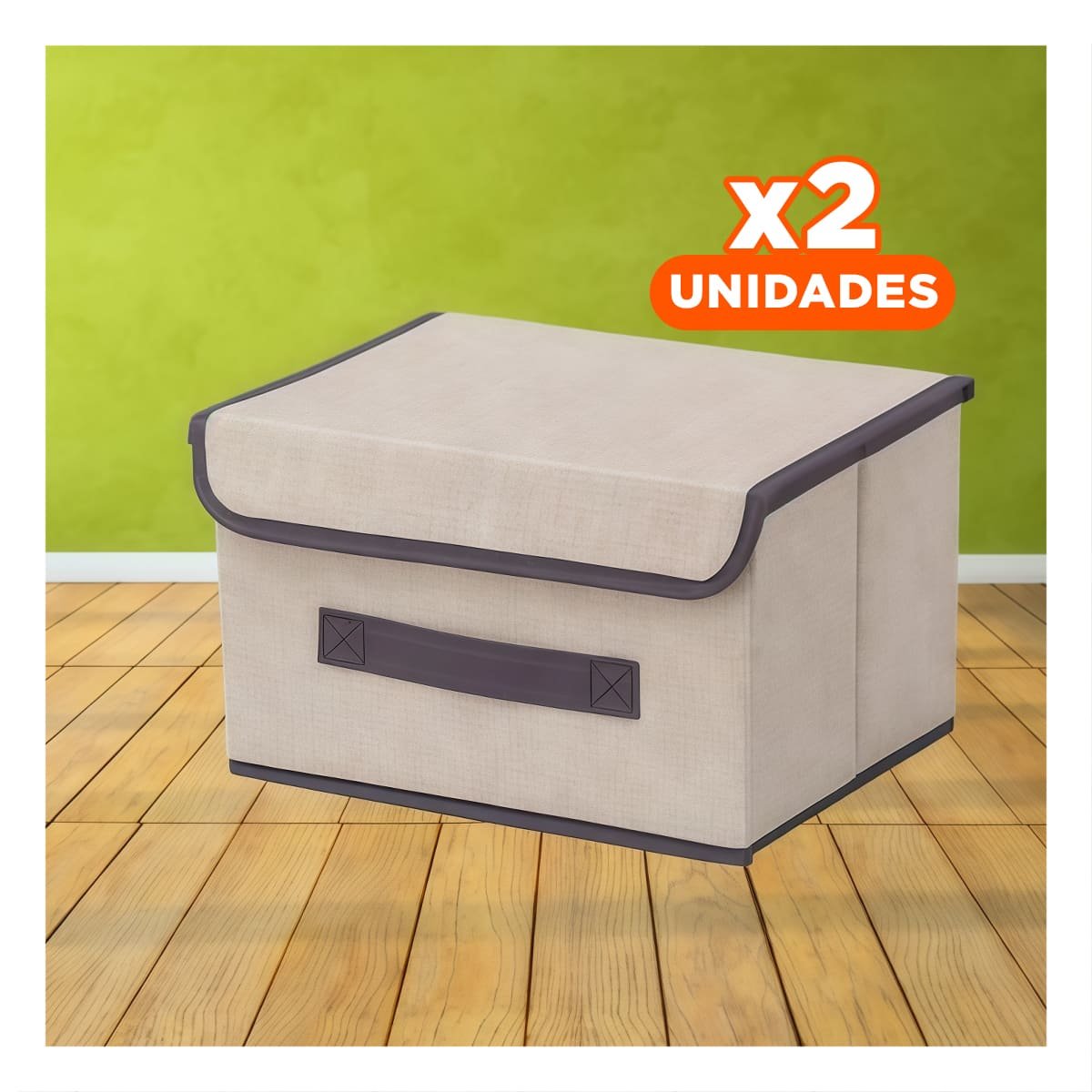 PACK2 CONTENEDOR MULTIUSO DE TELA 25X19X16CM BEIGE CON BORDE MARRON PARA ROPA Y+PAPEL REGALO - 1