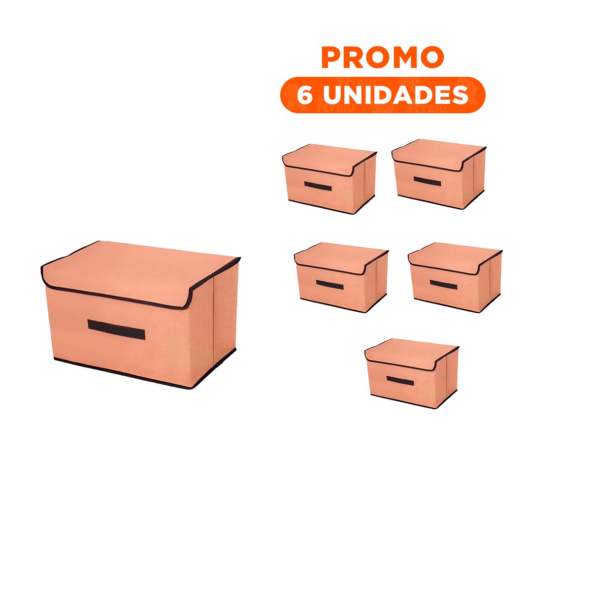 PACK6 ALMACENADOR PRACTICO DE TELA 36X24X23CM MOSTAZA CON BORDE MARRON Y+REGALO STICKER - 1