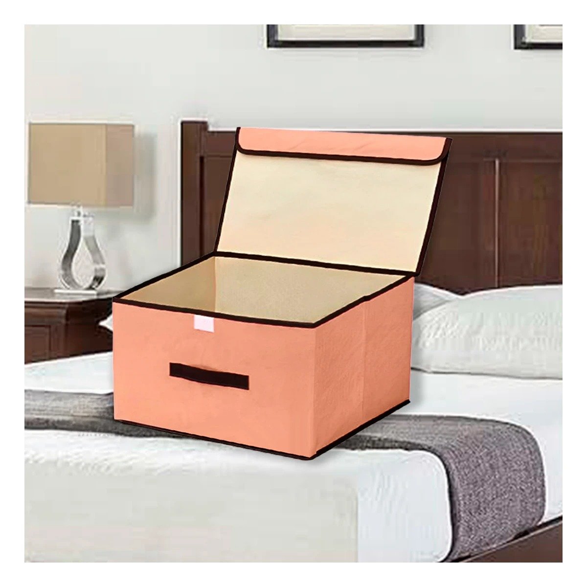 PACK4 ALMACENAMIENTO DE TELA 36X24X23CM MOSTAZA CON BORDE MARRON PARA CASA Y+REGALO STICKER - 5