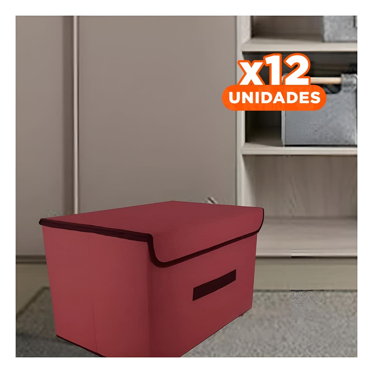 PACK12 ORGANIZADOR MULTIUSO DE TELA 36X24X23CM MARRON CON BORDE MARRON Y+REGALO STICKER - 1
