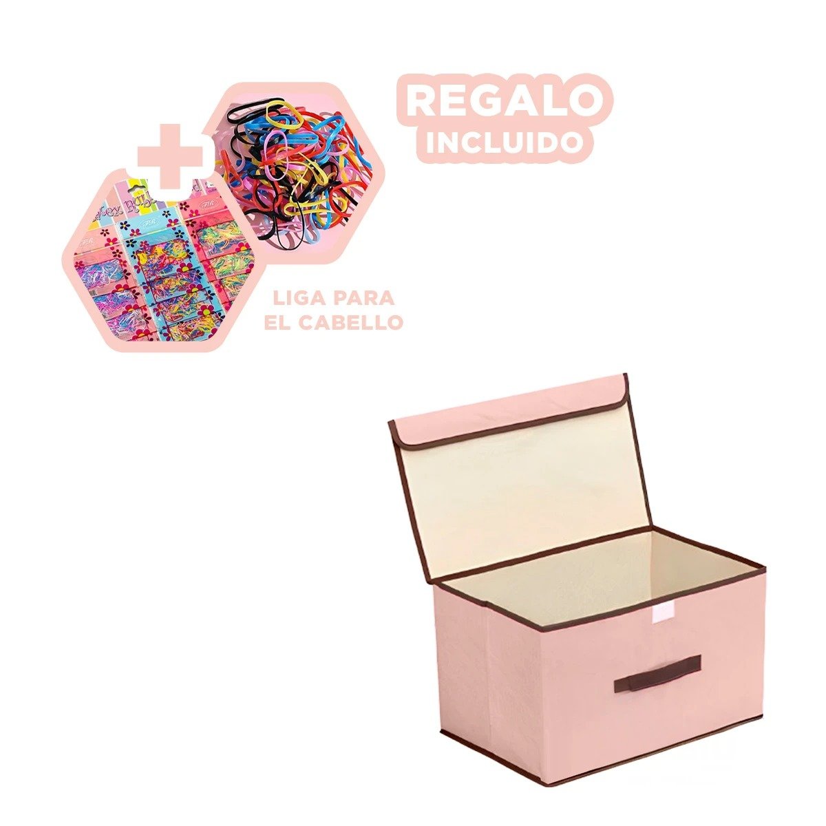 CAJA DECORATIVA DE TELA 36X24X23CM BEIGE CON BORDE MARRON PARA SALA Y+LIGAS REGALO - 2
