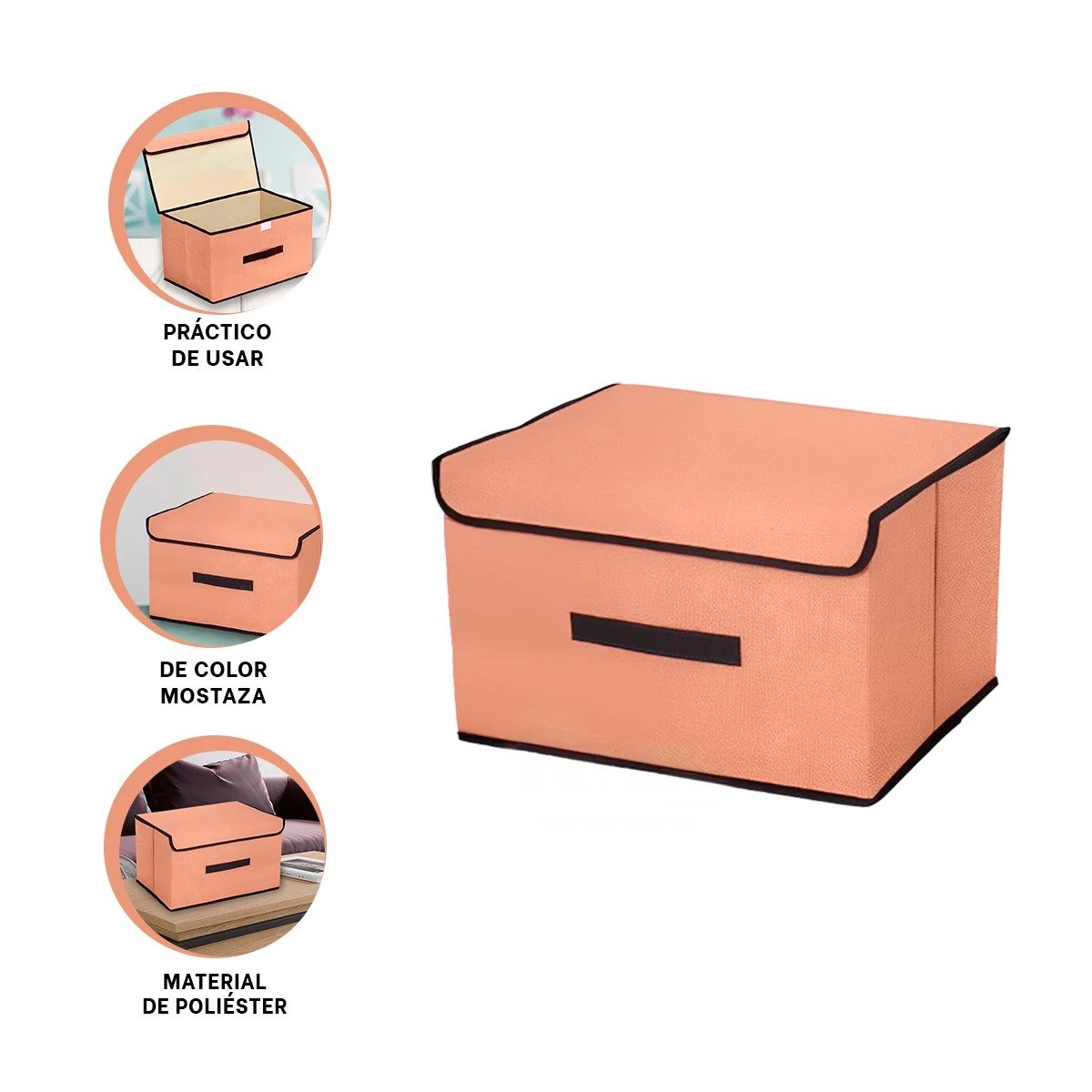 CAJA PARA GUARDAR ROPA DE TELA 25X19X16CM MOSTAZA CON BORDE MARRON Y+PAPEL REGALO - 5