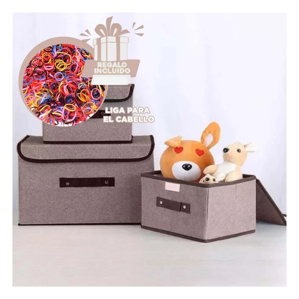 CAJA DECORATIVA DE TELA 25X19X16CM MARRON CON BORDE MARRON PARA SALA Y+LIGAS REGALO - 2