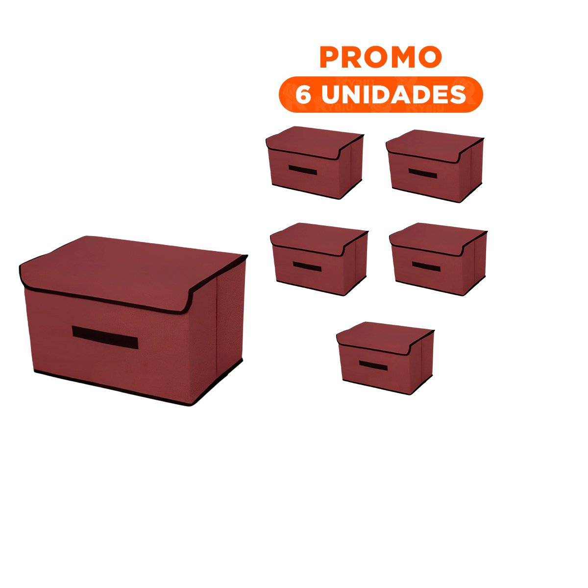 PACK6 ALMACENAMIENTO COMPACTO DE TELA 36X24X23CM MARRON CON BORDE MARRON FACIL DE MOVER - 1