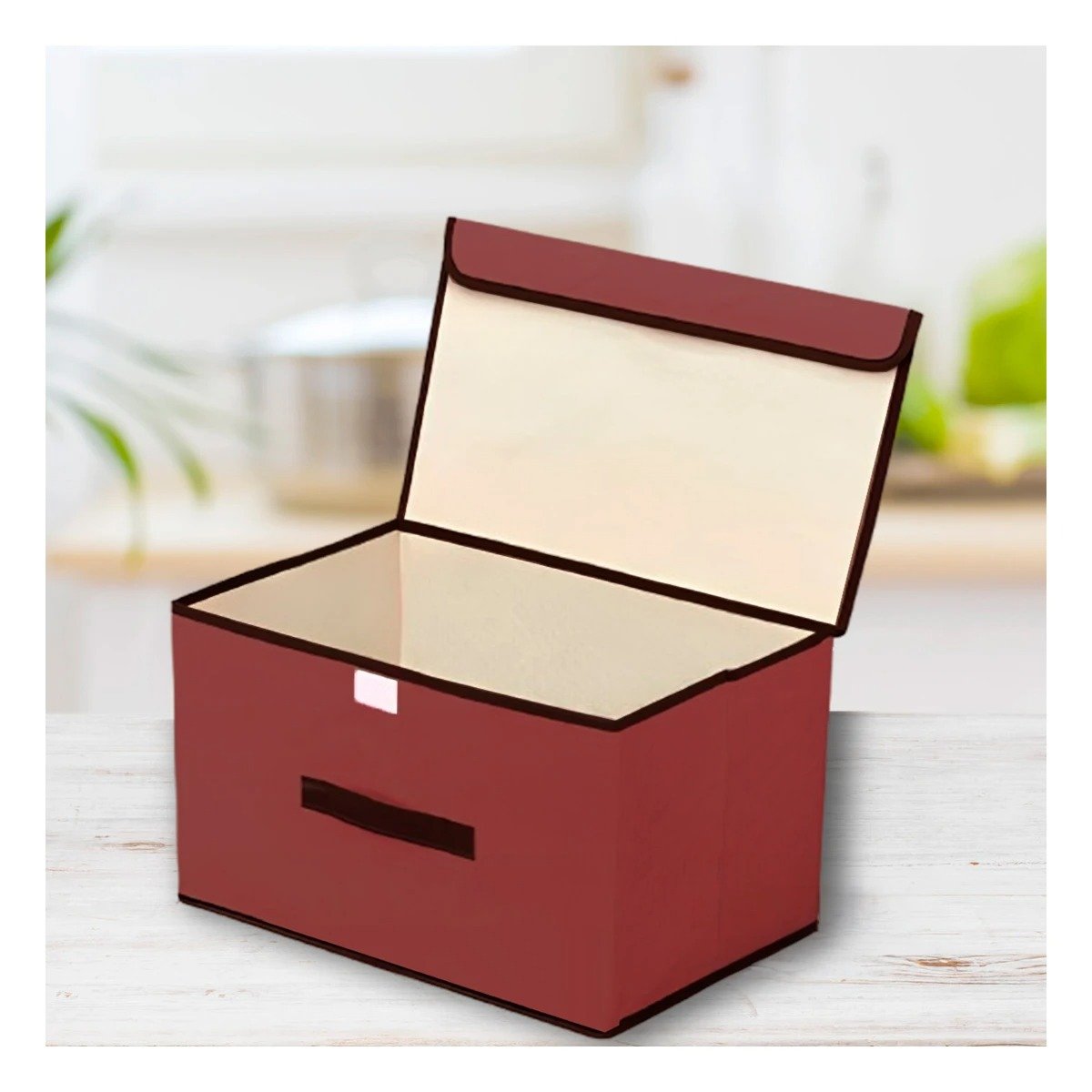 PACK12 ORGANIZADOR DE TELA 36X24X23CM MARRON CON BORDE MARRON PARA DORMITORIO Y+PAPEL REGALO - 2