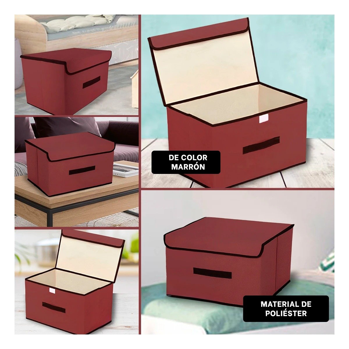 PACK6 ALMACENADOR DE TELA 36X24X23CM MARRON CON BORDE MARRON PARA HABITACIONES Y+PAPEL REGALO - 3