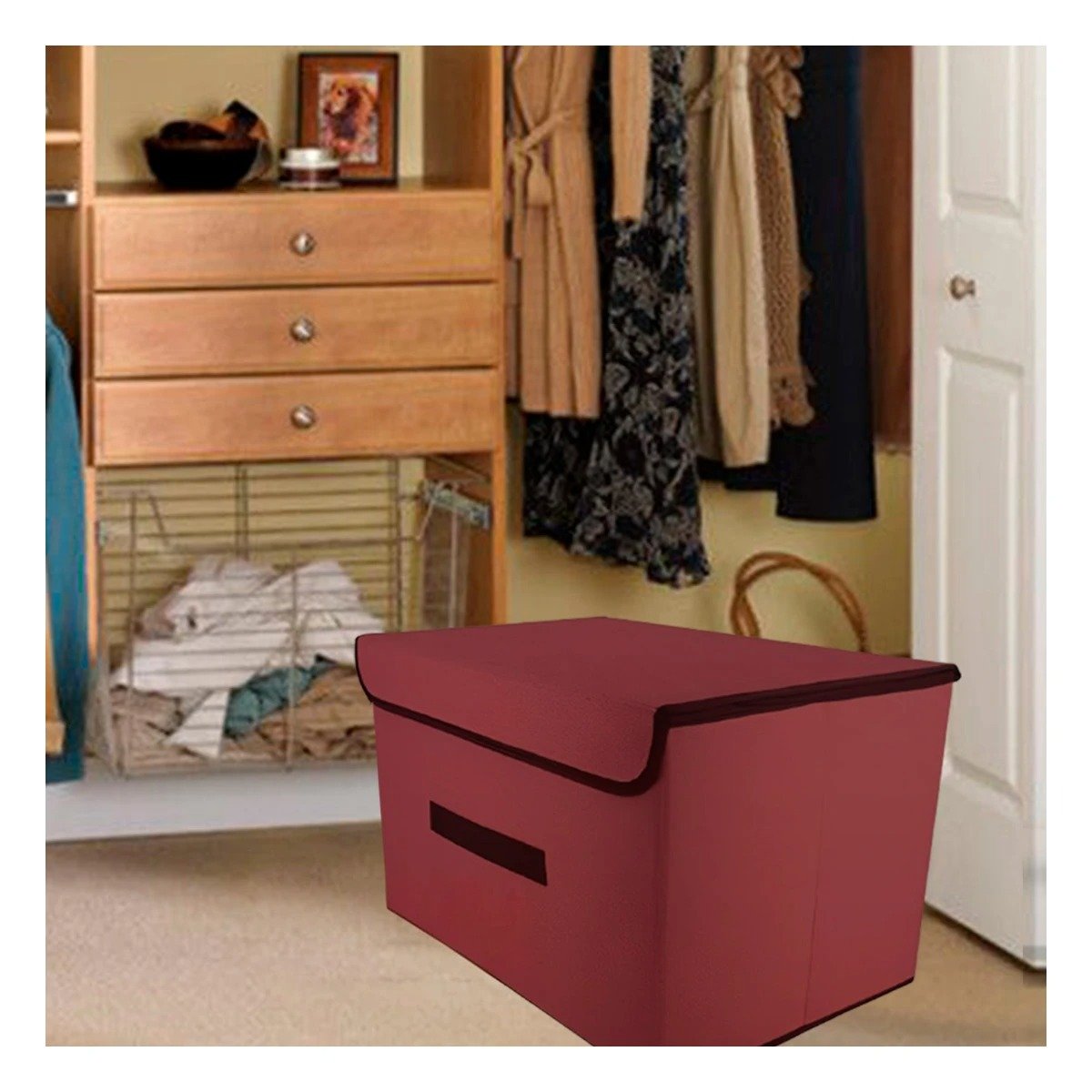 PACK6 ALMACENADOR DE TELA 36X24X23CM MARRON CON BORDE MARRON PARA HABITACIONES Y+PAPEL REGALO - 5