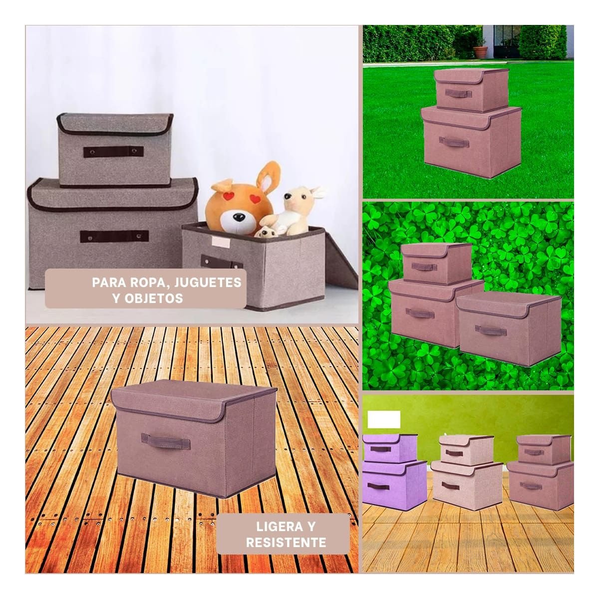 CAJA MULTIUSO DE TELA 25X19X16CM MARRON CON BORDE MARRON PARA HABITACIONES Y+POST IT - 2