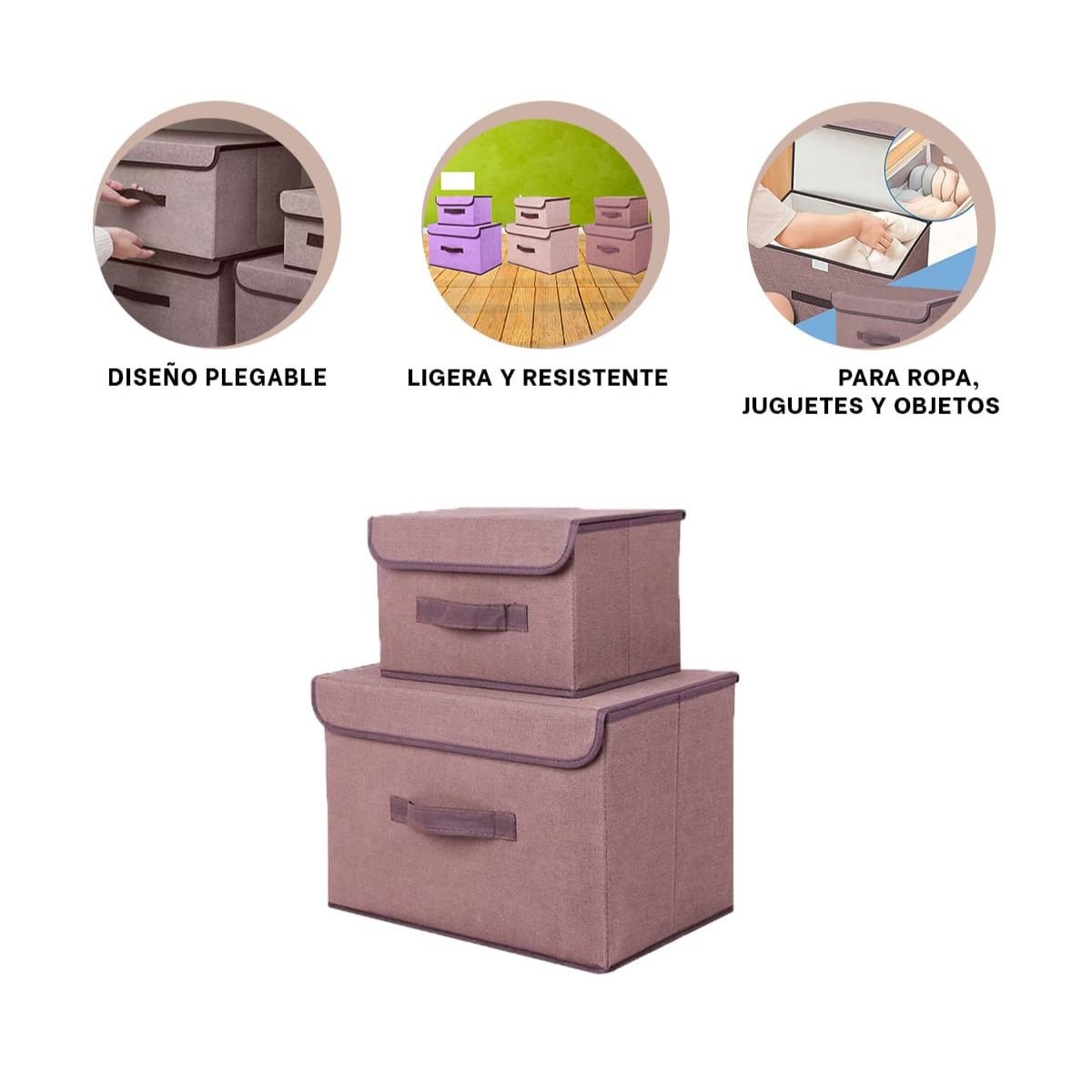 CAJA MULTIUSO DE TELA 25X19X16CM MARRON CON BORDE MARRON PARA HABITACIONES Y+POST IT - 5