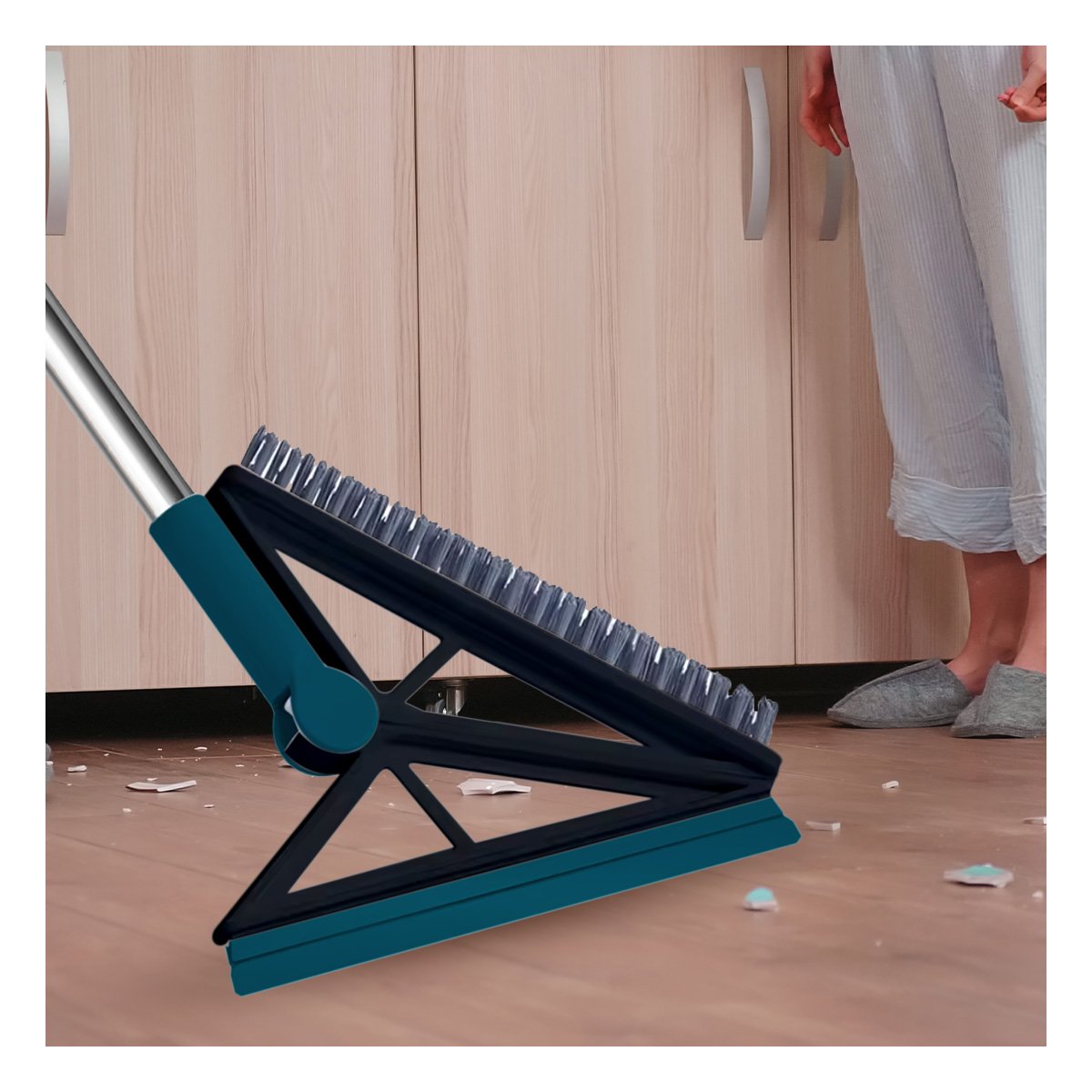 ESCOBA COMPACTA Y SILICONA 2 EN 1 PARA LIMPIEZA DIARIA VERDE Y+PAPEL REGALO - 1
