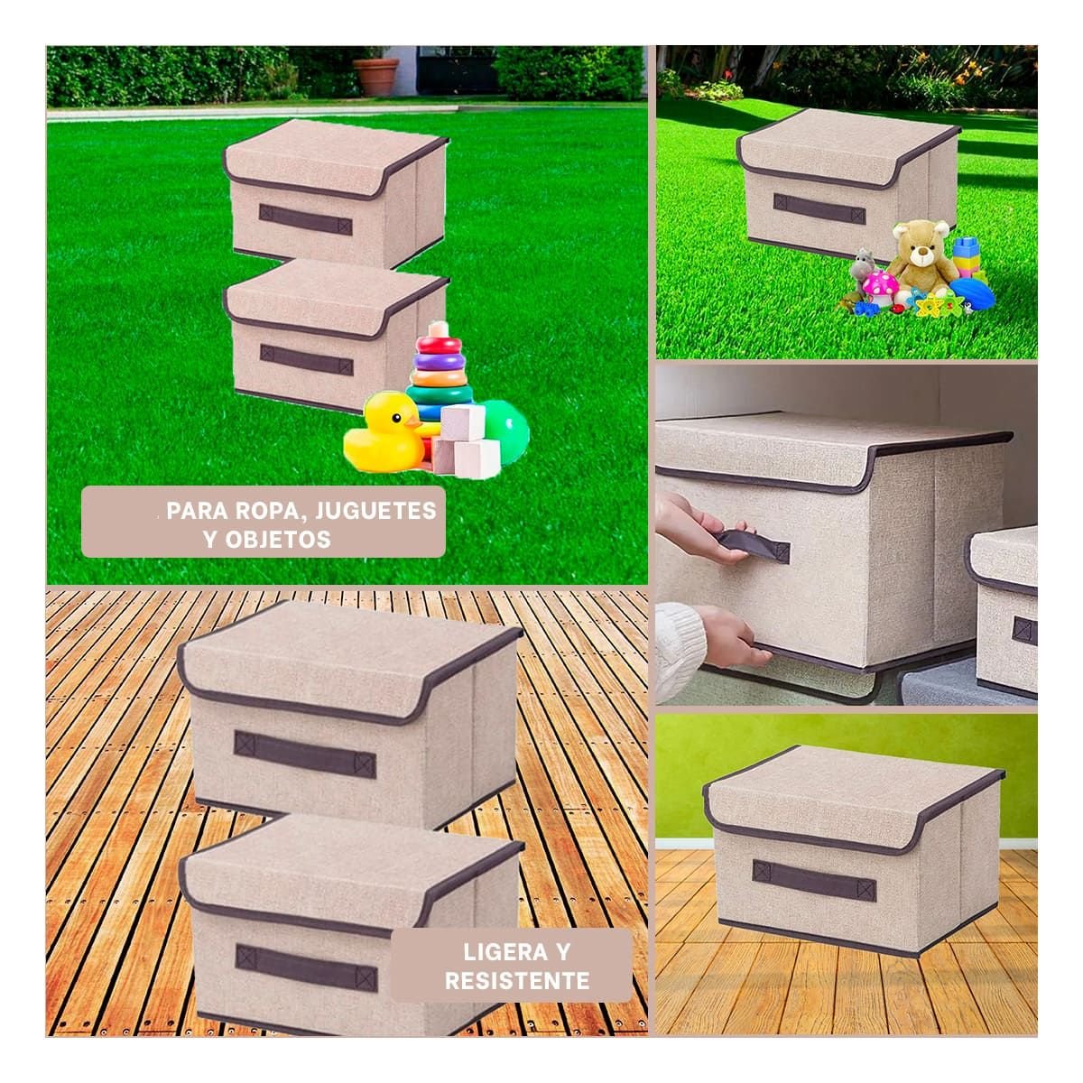 CAJA MULTIUSO DE TELA 25X19X16CM BEIGE CON BORDE MARRON PARA HABITACIONES Y+POST IT - 2