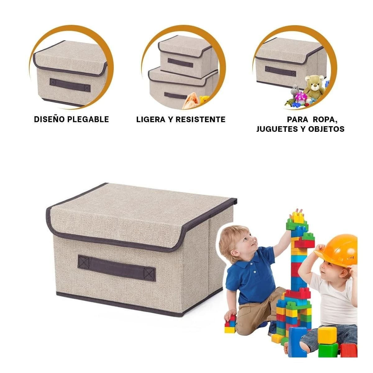 CAJA MULTIUSO DE TELA 25X19X16CM BEIGE CON BORDE MARRON PARA HABITACIONES Y+POST IT - 5