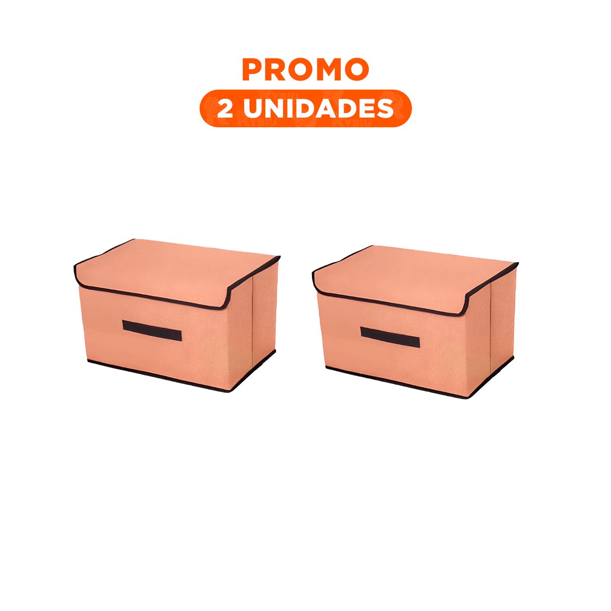 PACK2 CONTENEDOR DE TELA 36X24X23CM MOSTAZA CON BORDE MARRON PARA GUARDAR Y+REGALO STICKER - 1