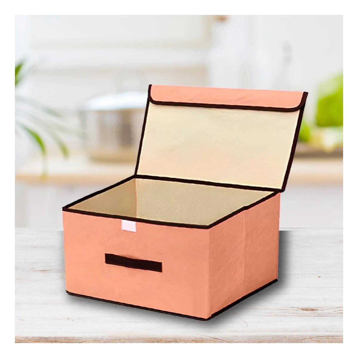 PACK6 ALMACENADOR DE TELA 25X19X16CM MOSTAZA CON BORDE MARRON PARA HABITACIONES Y+PAPEL REGALO - 5