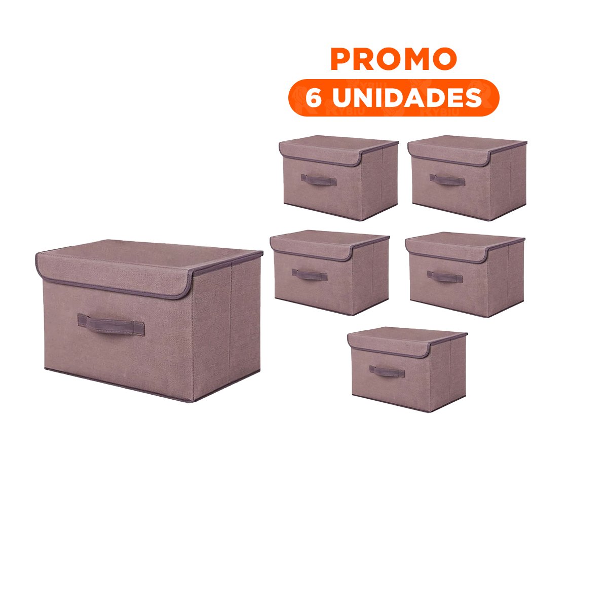 PACK6 ALMACENADOR PRACTICO DE TELA 25X19X16CM MARRON CON BORDE MARRON Y+REGALO STICKER - 1