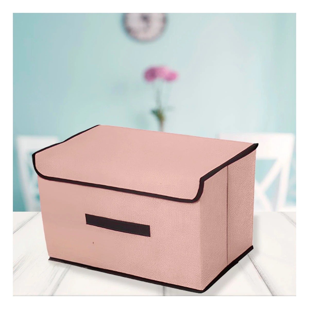 PACK12 ORGANIZADOR MULTIUSO DE TELA 36X24X23CM BEIGE CON BORDE MARRON Y+REGALO STICKER - 3