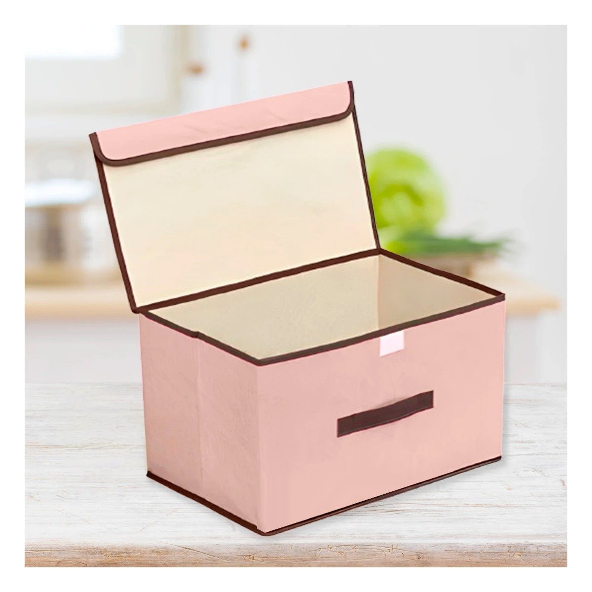 PACK12 ORGANIZADOR MULTIUSO DE TELA 36X24X23CM BEIGE CON BORDE MARRON Y+REGALO STICKER - 5