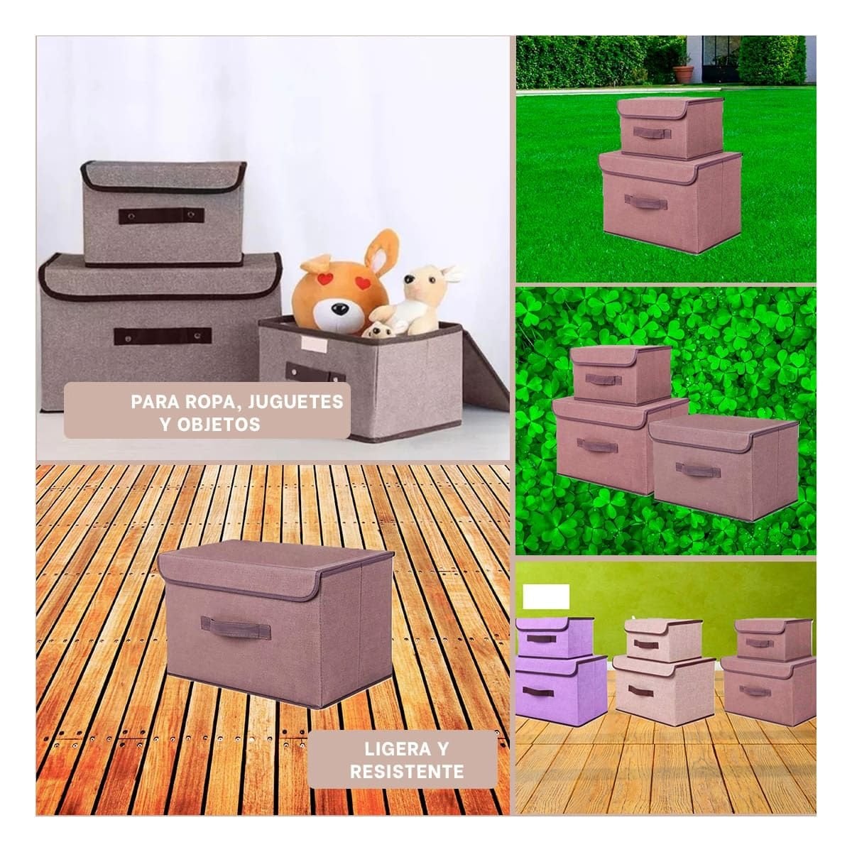PACK4 ALMACENAMIENTO DE TELA 25X19X16CM MARRON CON BORDE MARRON PARA CASA Y+REGALO STICKER - 2
