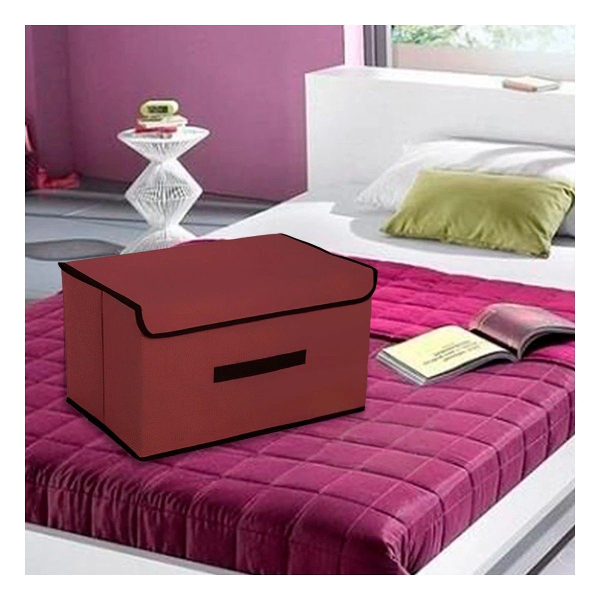 CAJA DE ALMACENAMIENTO DE TELA 36X24X23CM MARRON CON BORDE MARRON Y+REGALO STICKER - 3