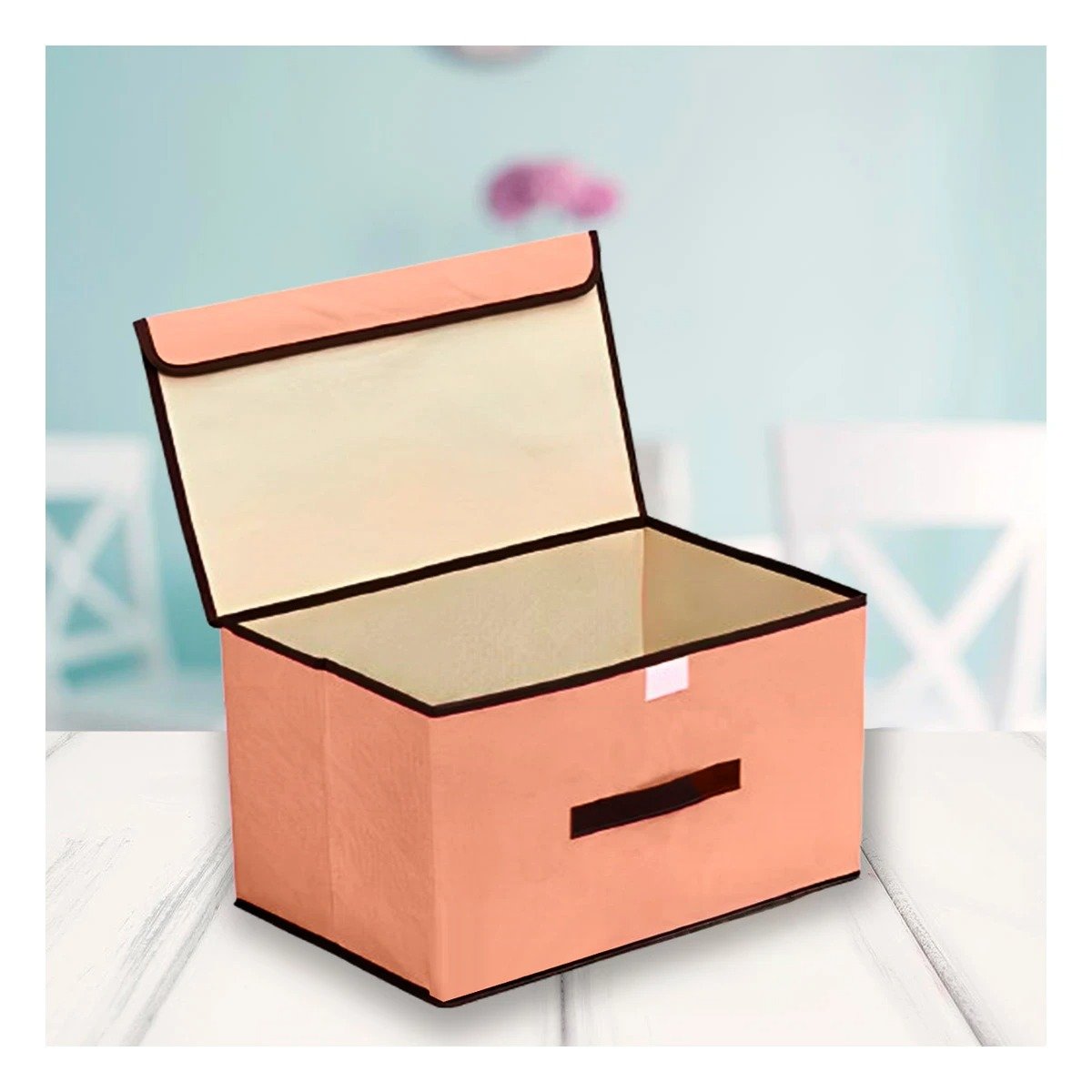 CAJA DE ALMACENAMIENTO DE TELA 25X19X16CM MOSTAZA CON BORDE MARRON Y+REGALO STICKER - 2