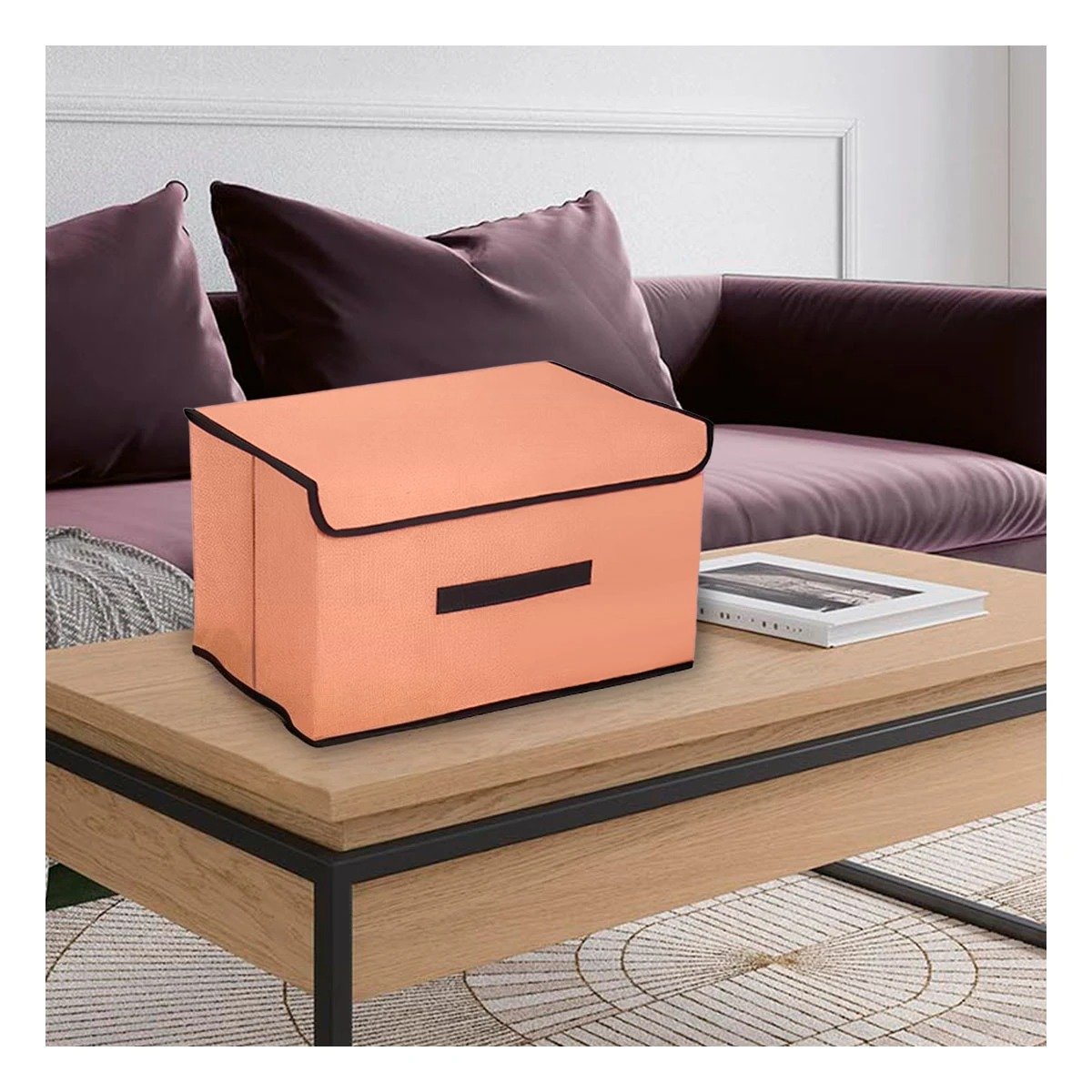 CAJA DE ALMACENAMIENTO DE TELA 25X19X16CM MOSTAZA CON BORDE MARRON Y+REGALO STICKER - 3