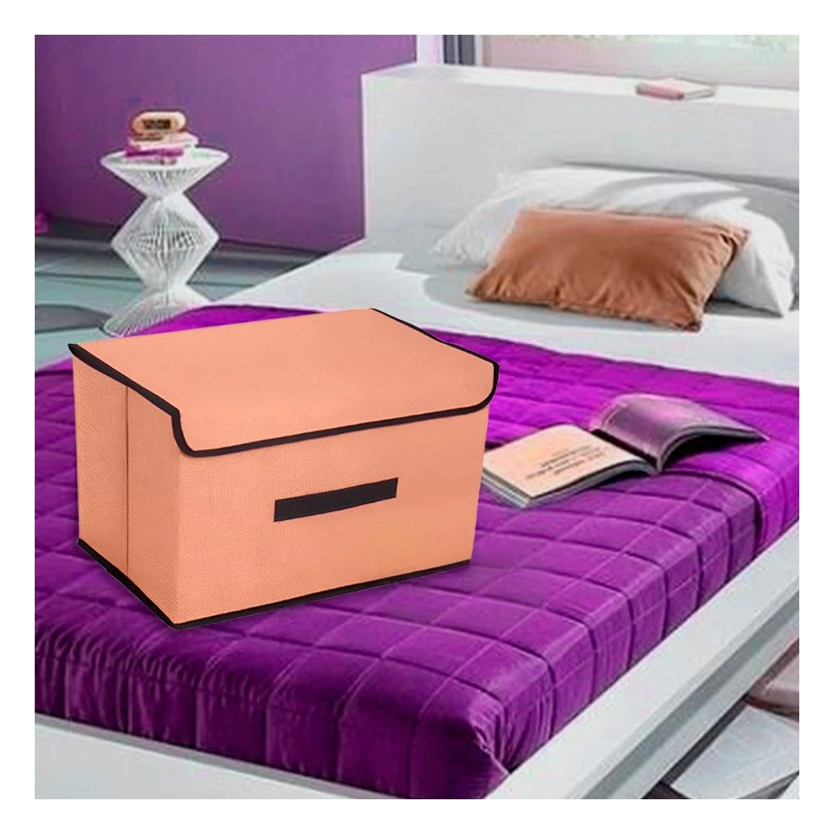 CAJA DE ALMACENAMIENTO DE TELA 25X19X16CM MOSTAZA CON BORDE MARRON Y+REGALO STICKER - 5