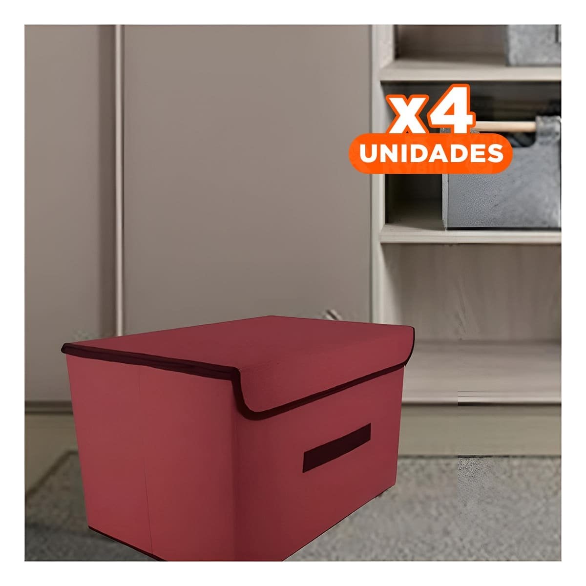 PACK4 ALMACENAMIENTO DE TELA 36X24X23CM MARRON CON BORDE MARRON PARA CASA Y+REGALO STICKER - 1