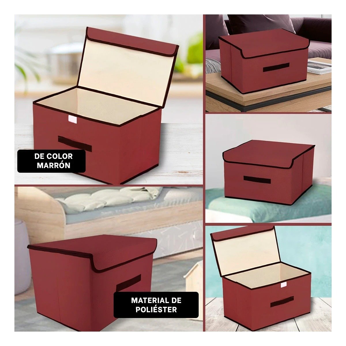 PACK4 ALMACENAMIENTO DE TELA 36X24X23CM MARRON CON BORDE MARRON PARA CASA Y+REGALO STICKER - 2