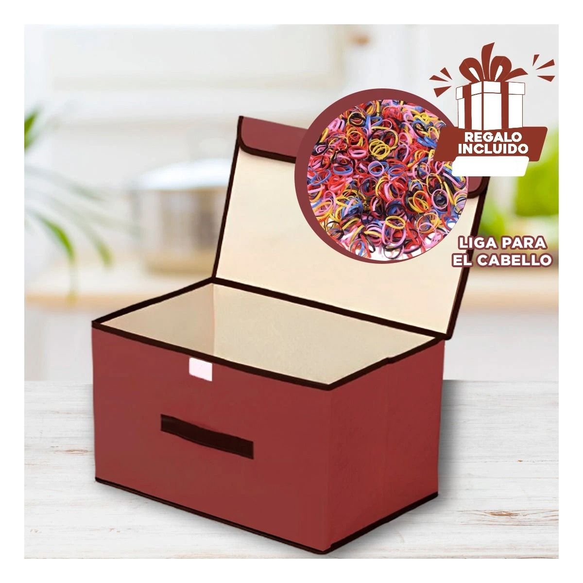 CAJA DECORATIVA DE TELA 36X24X23CM MARRON CON BORDE MARRON PARA SALA Y+LIGAS REGALO - 2