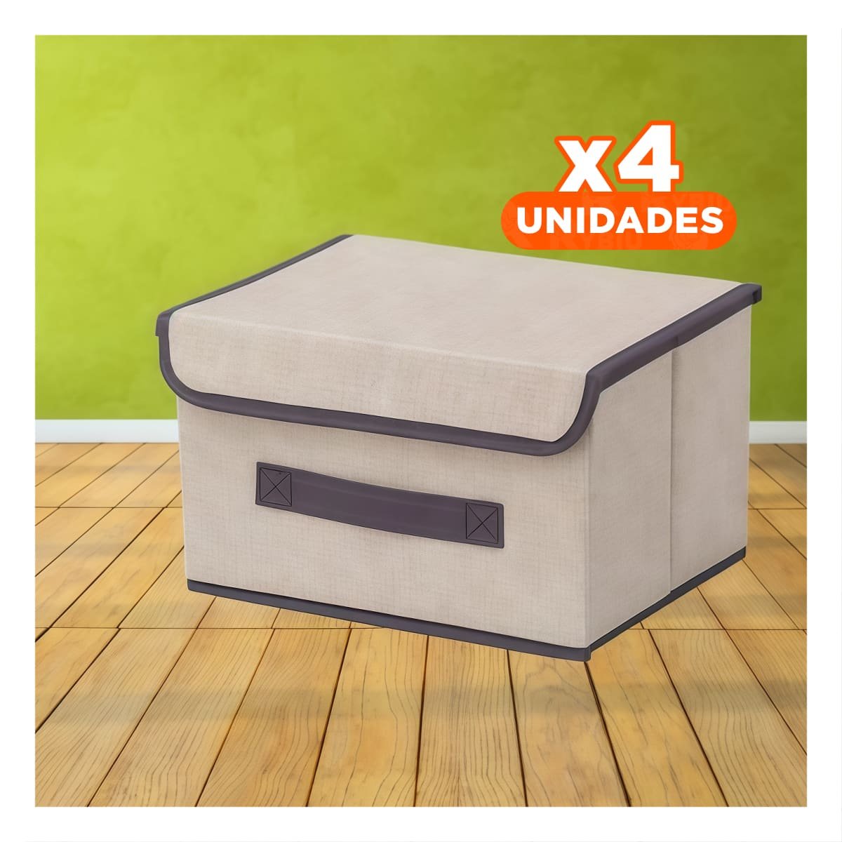 PACK4 ALMACENAMIENTO DE TELA 25X19X16CM BEIGE CON BORDE MARRON PARA CASA Y+REGALO STICKER - 1