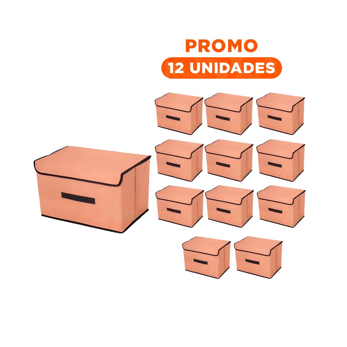 PACK12 ALMACENADOR VERSATIL DE TELA 36X24X23CM MOSTAZA CON BORDE MARRON PARA SALA - 1