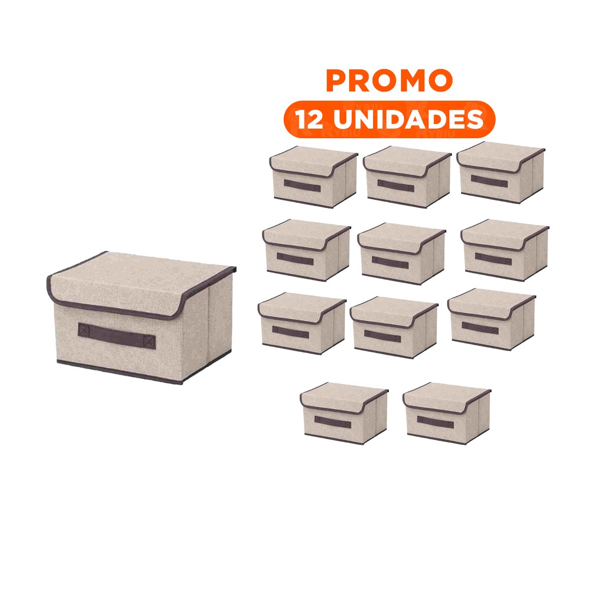 PACK12 ALMACENADOR VERSATIL DE TELA 25X19X16CM BEIGE CON BORDE MARRON PARA SALA - 1