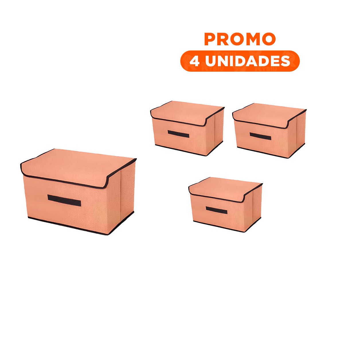 PACK4 CONTENEDOR PRACTICO DE TELA 36X24X23CM MOSTAZA CON BORDE MARRON PARA SALA - 1