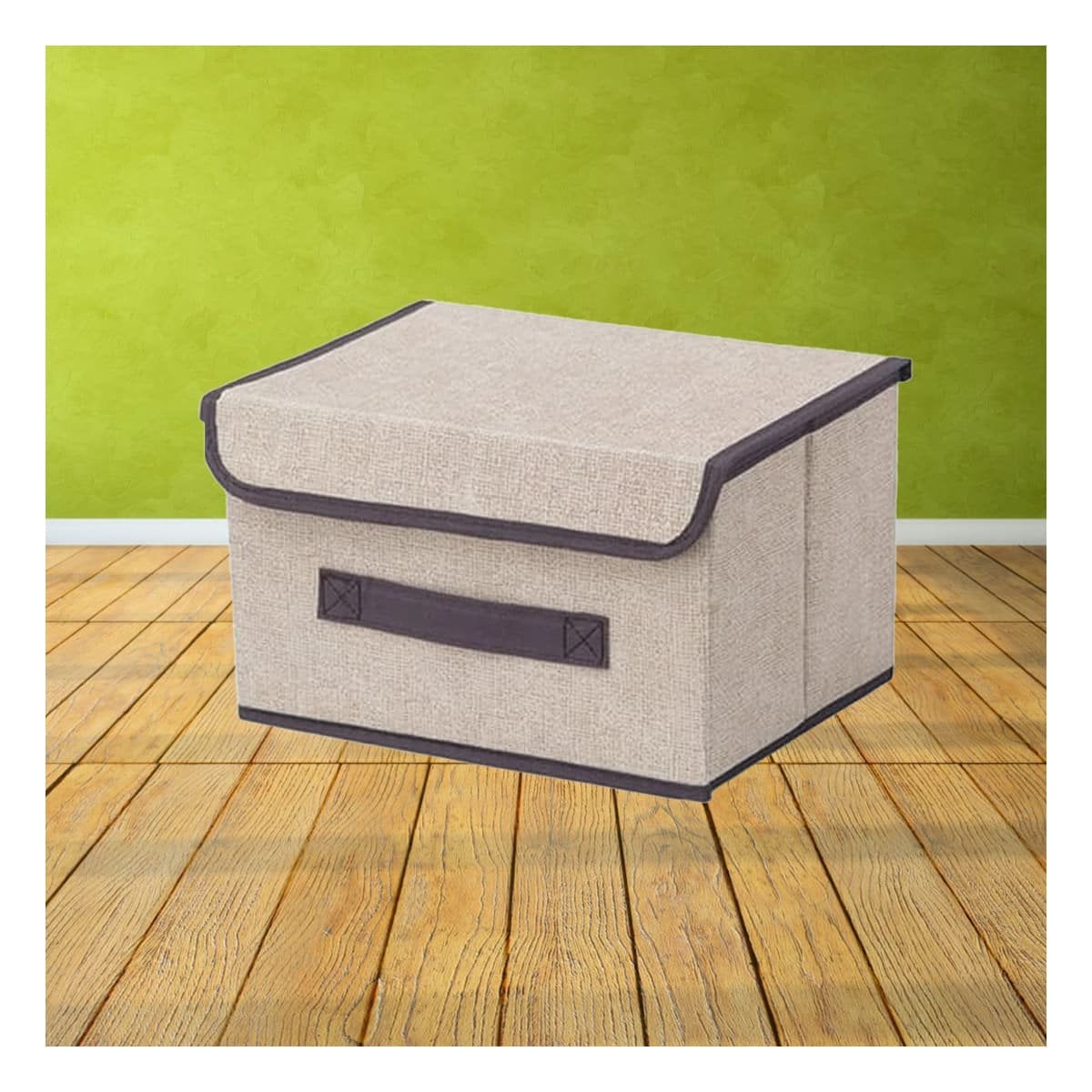 PACK12 ORGANIZADOR MULTIUSO DE TELA 25X19X16CM BEIGE CON BORDE MARRON Y+REGALO STICKER - 3