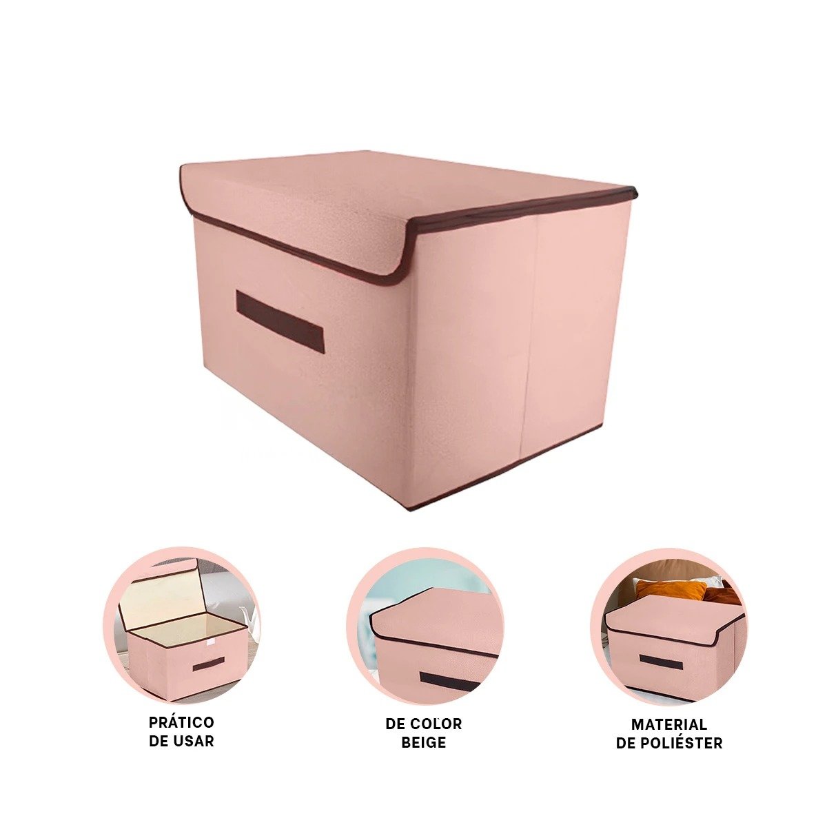 CAJA MULTIUSO DE TELA 36X24X23CM BEIGE CON BORDE MARRON PARA HABITACIONES Y+POST IT - 5