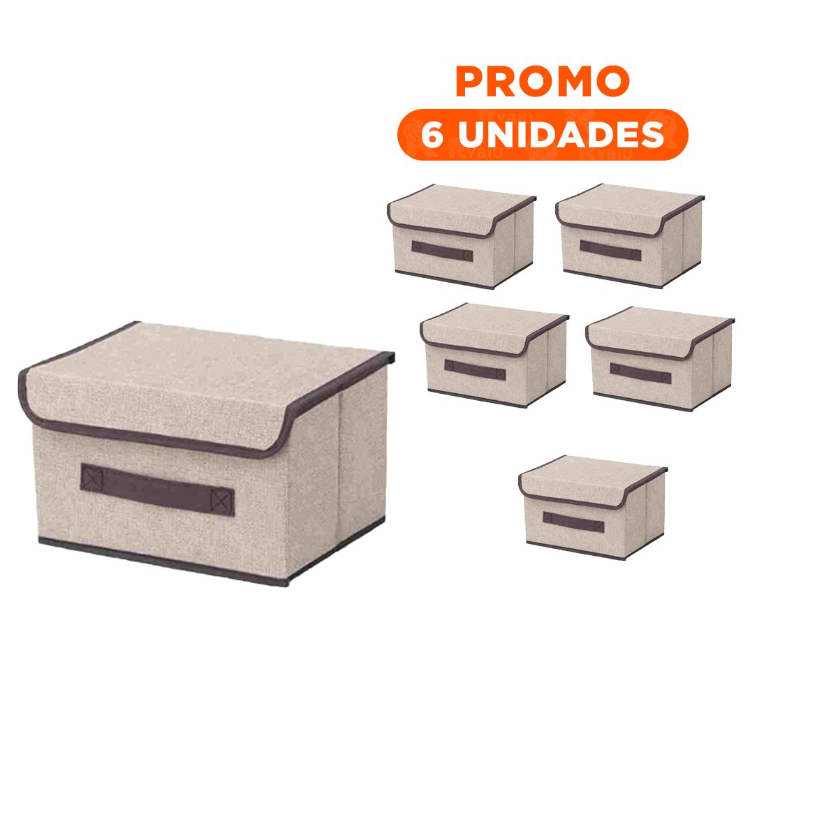 PACK6 ALMACENADOR PRACTICO DE TELA 25X19X16CM BEIGE CON BORDE MARRON PARA ROPA Y+REGALO STICKER - 1