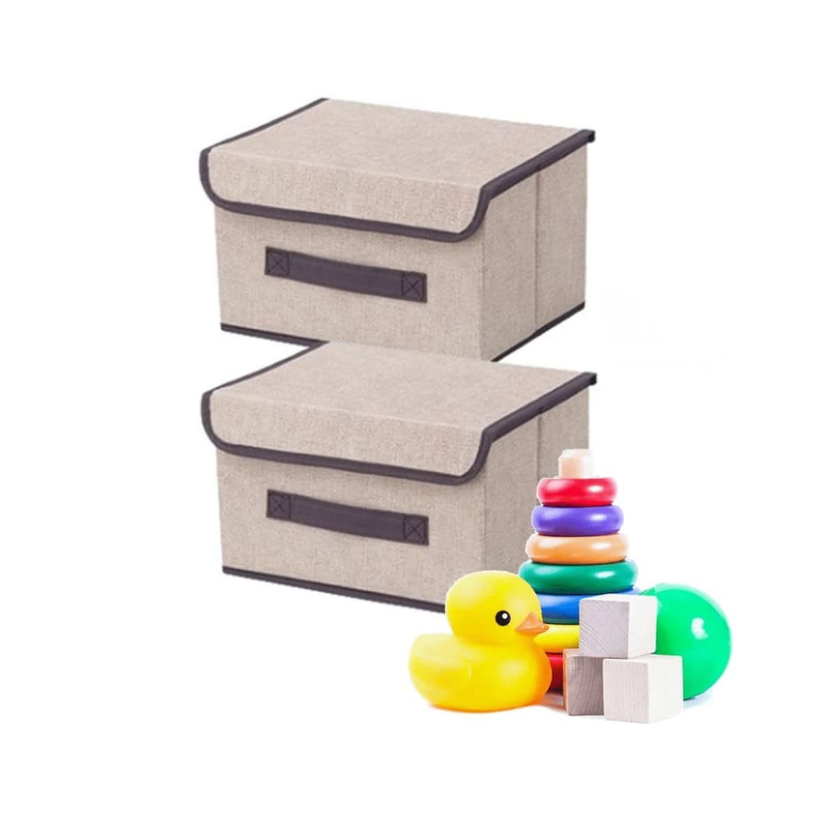 PACK6 ALMACENADOR PRACTICO DE TELA 25X19X16CM BEIGE CON BORDE MARRON PARA ROPA Y+REGALO STICKER - 2
