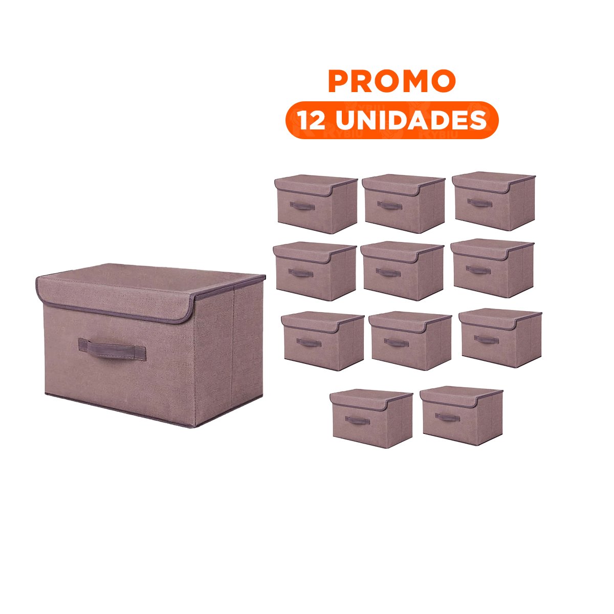 PACK12 ALMACENADOR VERSATIL DE TELA 25X19X16CM MARRON CON BORDE MARRON PARA SALA - 1