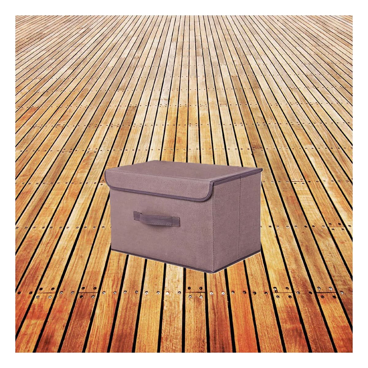PACK12 ALMACENADOR VERSATIL DE TELA 25X19X16CM MARRON CON BORDE MARRON PARA SALA - 3