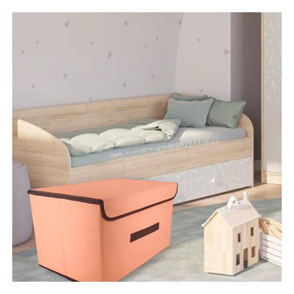 PACK12 ORGANIZADOR DE TELA 25X19X16CM MOSTAZA CON BORDE MARRON PARA DORMITORIO Y+PAPEL REGALO - 3