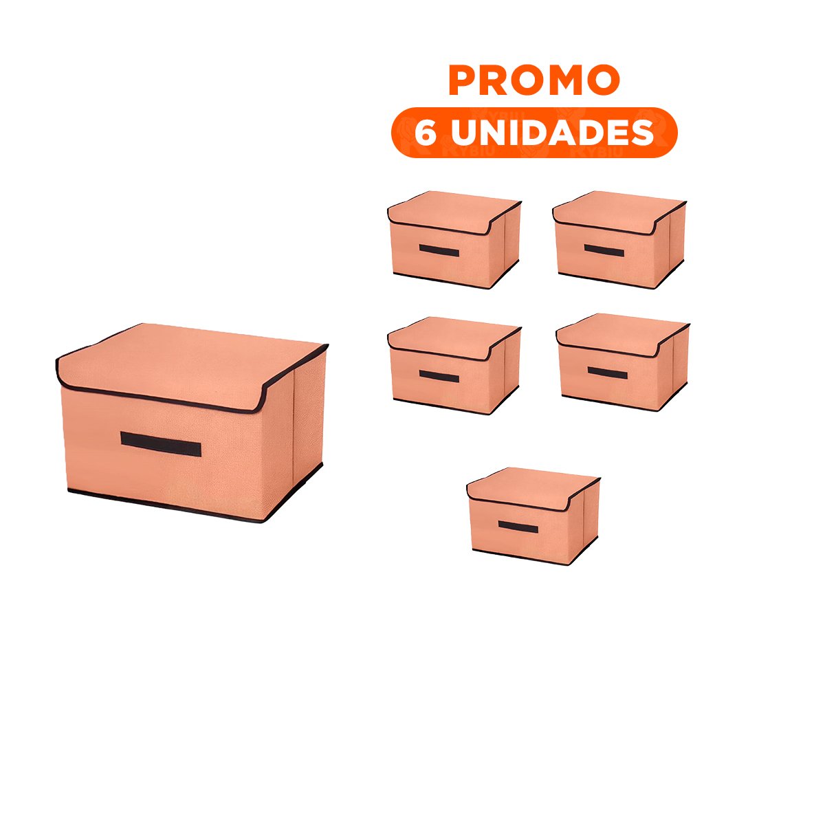 PACK6 ALMACENADOR PRACTICO DE TELA 25X19X16CM MOSTAZA CON BORDE MARRON Y+REGALO STICKER - 1