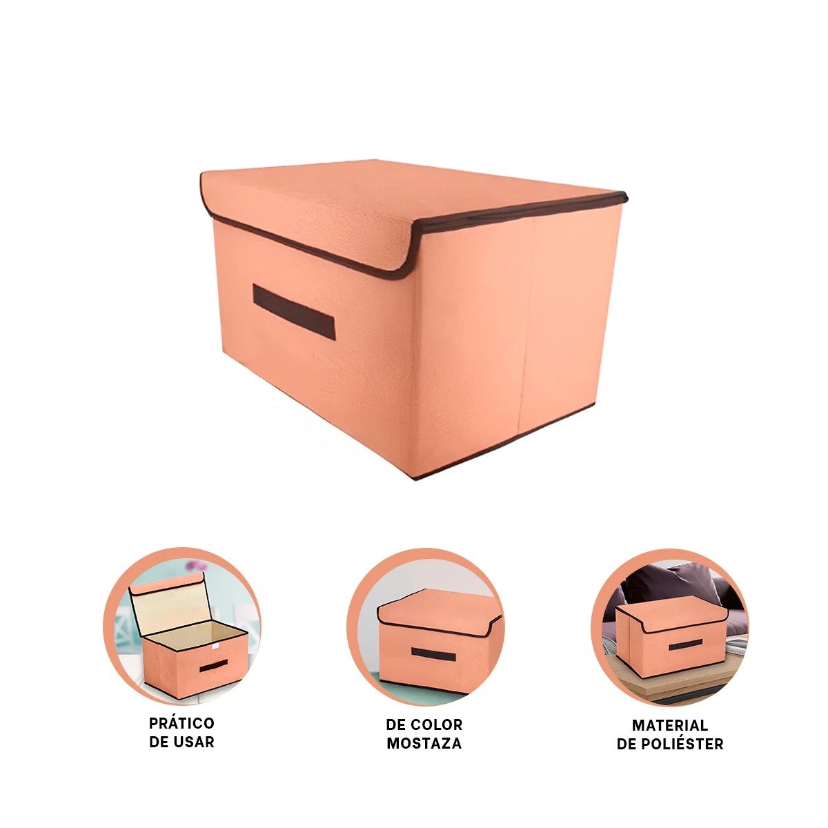 CAJA MULTIUSO DE TELA 25X19X16CM MOSTAZA CON BORDE MARRON PARA HABITACIONES Y+POST IT - 5