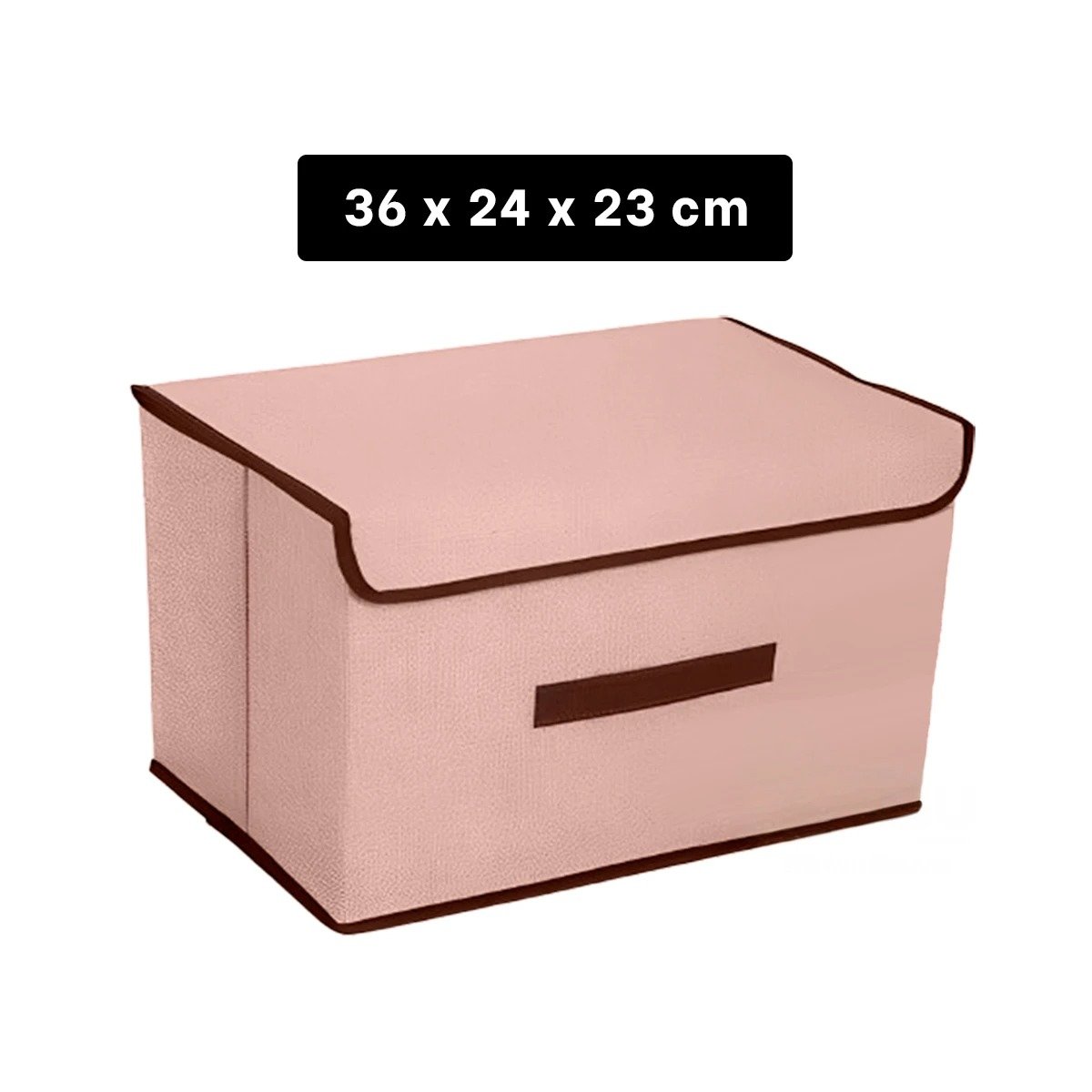 CAJA DE ALMACENAMIENTO DE TELA 36X24X23CM BEIGE CON BORDE MARRON FACIL DE USAR Y+REGALO STICKER - 4