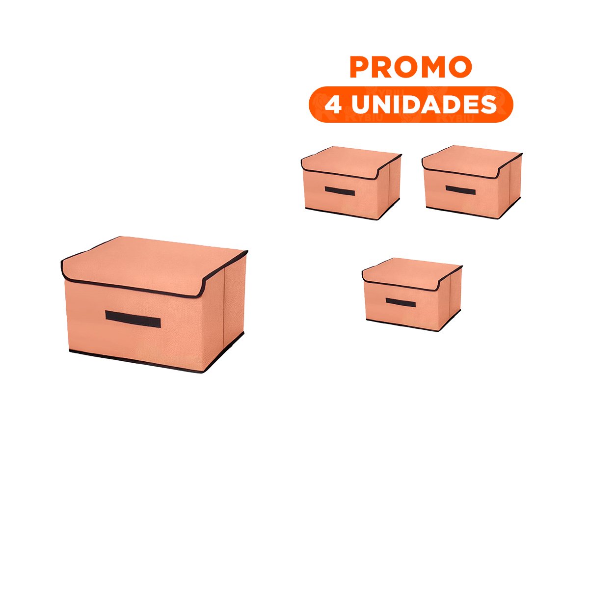 PACK4 CONTENEDOR PRACTICO DE TELA 25X19X16CM MOSTAZA CON BORDE MARRON PARA SALA - 1