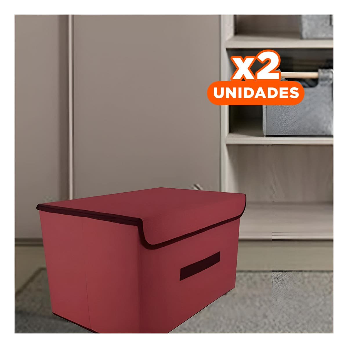 PACK2 CONTENEDOR MULTIUSO DE TELA 36X24X23CM MARRON CON BORDE MARRON PARA ROPA Y+PAPEL REGALO - 1