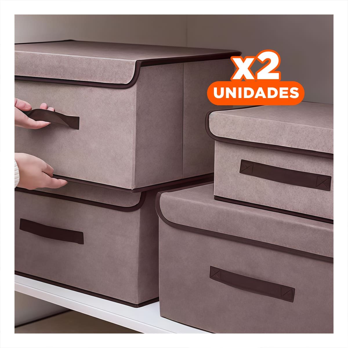 PACK2 CONTENEDOR ORGANIZATIVO DE TELA 25X19X16CM MARRON CON BORDE MARRON PARA CASA - 1