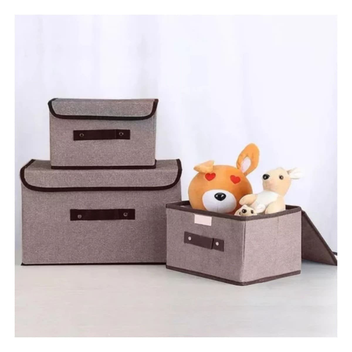 PACK2 CONTENEDOR ORGANIZATIVO DE TELA 25X19X16CM MARRON CON BORDE MARRON PARA CASA - 2