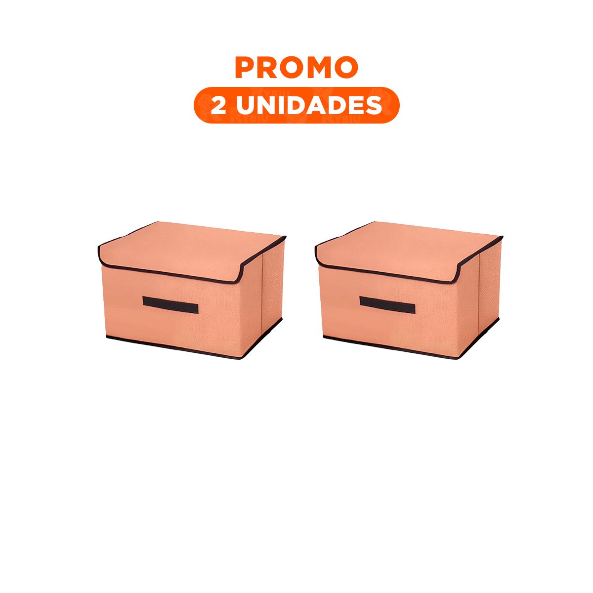 PACK2 CONTENEDOR DE TELA 25X19X16CM MOSTAZA CON BORDE MARRON PARA GUARDAR Y+REGALO STICKER - 1